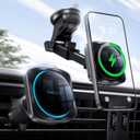 CHGeek for 15W Magsafe Car Mount Charger, iPhone Wireless Car Charger Magnetic Car Phone Holder Mount Fit iPhone 16 15 14 13 Magsafe Case, Vent/Windshield/Dash Phone Mount Holder Fast Cooling Charger (Upgraded Car Mount Charger-Black)