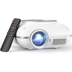 HOMPOW Mini Projector with Two -Way Bluetooth, Portable Projector for Home Theater Use, Support 1080P for Indoor/Outdoor, Movie Projector Compatible with HDMI, USB, Laptop, TV Stick (White)