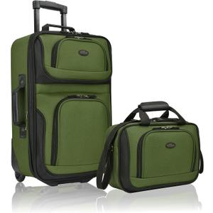 U.S. Traveler Rio Lightweight Softside Rolling Carry-on Suitcase, 2-Wheel Set, Green, 21"/14"