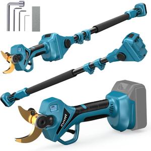 2-in-1 Cordless Pole Pruning Shears for 18V Battery(NOT Included), 2.4" Cutting Diameter 14.7FT Reach Electric Power Pruner w/Extension Pole, Brushless Tree Pruner for Branch Trimming