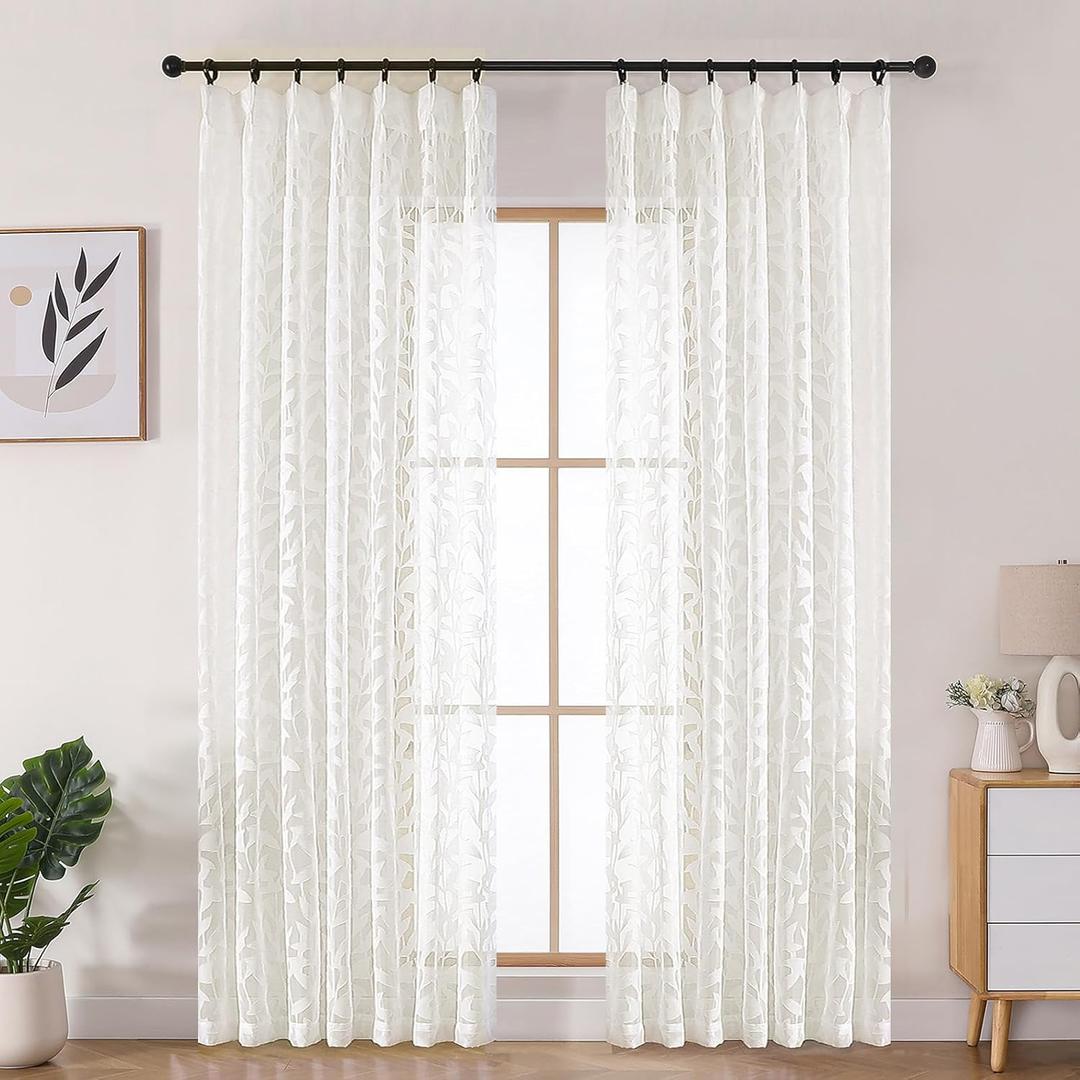 Lecloud Ivory Pinch Pleated Sheer Curtains 84 Inches Long 2 Panels for Bedroom Living Room, Jacquard Textured Farmhouse Window Treatments, Semi Sheer Voile Drapes Hooks Rings Back Tab, 42" W x 84" L Lecloud Ivory Pinch Pleated Sheer Curtains 84 Inches Long 2 Panels for Bedroom Living Room, Jacquard Textured Farmhouse Window Treatments, Semi Sheer Voile Drapes Hooks Rings Back Tab, 42" W x 84" L