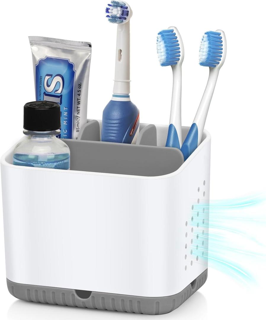 PARKMANI Toothbrush Holders for Bathrooms, Kids Electric Toothbrush and Toothpaste Holder, 4 Slots Tooth Brushing Holder for Bathroom Countertop Organizer and Storage, Bathroom Accessories (Grey)