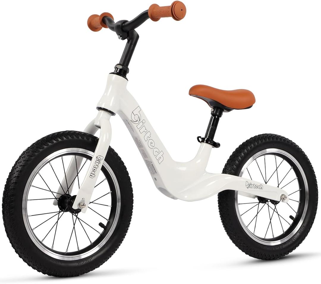 Birtech 14" Kids Balance Bike for 3,4,5,6 Year Old Boys and Girls, Air Tires with Magnesium Alloy Frame, Lightweight No Pedal Toddler Training Bicycle (White)