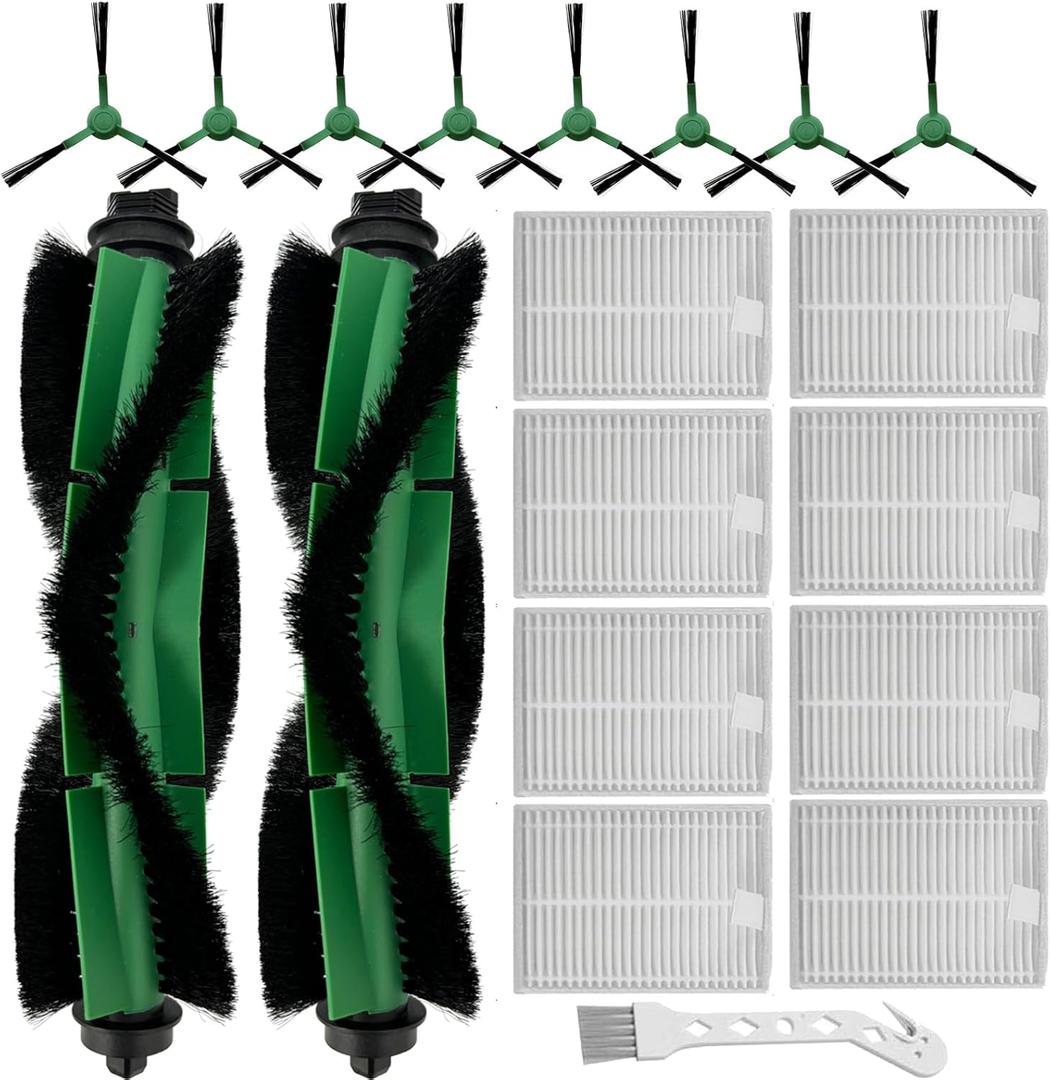 Replacement Parts for iRobot Roomba Combo VAC/Essential Series Q011, Q0520, Q0120, Y0140, Y0110, Robot Vacuum Cleaner, 2 Roller Brush, 8 Side Brushes, 8 Hepa Filters, 1 Cleaning Brush(19 Pack)