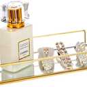 Feyarl Small Gold Clear Glass Perfume Tray Vanity Jewelry Trinket Rings Earrings Organizer Tray Collection Display Decorative Tray for Dressr Drawer Office Tabletop (7.87Inch) (7.9" x 3.9" x 1.2")