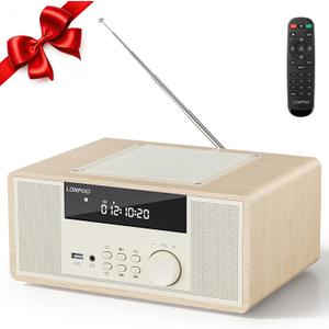 LONPOO 30W Compact Stereo System Bluetooth CD Players for Home | With FM Radio, Remote Control, USB/AUX Inputs, Headphone Jack, and DSP Crisp Sound for Living Room, Bedroom