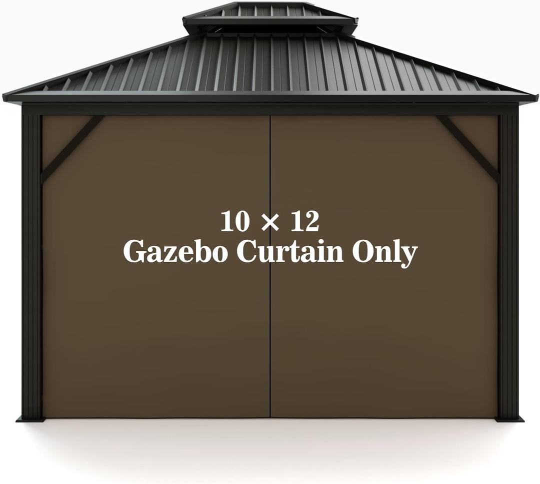 Gazebo Universal Replacement Privacy Curtain Hugline 10' x 12' Gazebo Side Wall Outdoor Privacy Panel with Zipper (Brown)