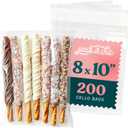 8" X 10" Self Sealing Cellophane Bags (200 Pack) - Clear Cookie and Pretzel Rod Bags With Seal for Baked Goods Packaging, Cookie Wrappers, Bakery Packaging, Bake Sale, Candy, Treats, Goodies, Gifts