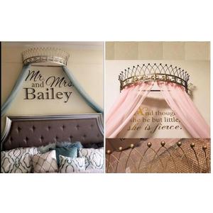OctoRose Metal Wall Teester Bed Crown Canopy - Antique Style Crown Wall Decor with Built-in Rods & Hardware - for Over Beds or Windows - Drapery Panels Not Included - Gold (31.5x14x9.5 Inches)