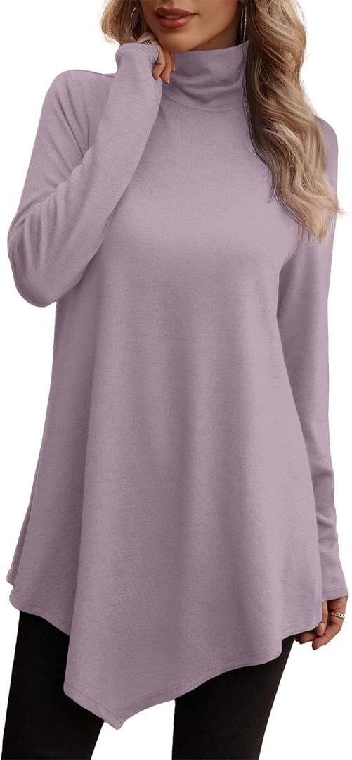 JUSTFASHIONNOW Turtle Neck Shirts for Women Long Sleeve Tunic Tops to Wear with Leggings Dressy Casual Fall Clothes 2025 (Small)