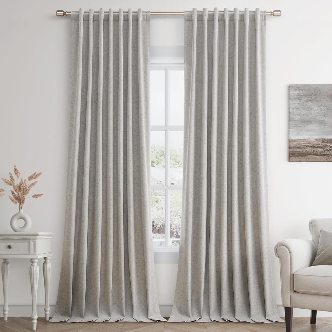 Guken Sliver Blackout Curtains 84 Inch Length 2 Panels Set for Living Room Bedroom Back Tab Thermal Insulated 100% Black Out Linen Drapes Room Darkening Window Curtains 84 Inches Long Sliver