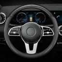 Microfiber Leather Steering Wheel Cover, Round Carbon Fiber Black Wire Trim, Leather Cover with Anti-Slip Lining, Universal 14.5"-15" Auto Accessory (Black)