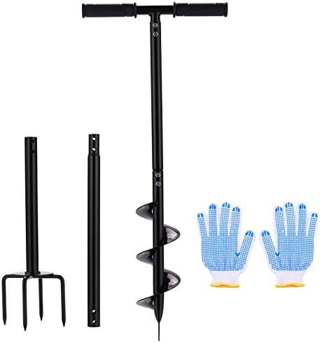 2 in 1 Hand Drill Auger Post Hole Digger – 44.5 inch Manual Garden Spiral Drill Planter for Bulb, Flower, Seedlings, Bedding Plants, Fence Post Auger for Trees, Mailbox, Deep Cultivating.