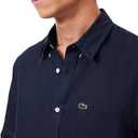 Lacoste Men's Regular Fit Linen Casual Button Down (XX-Large, Navy Blue)
