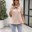 CiCiBird Womens Dressy Casual Blouses Elegant Business Work Tops Tie Front Puff Short Sleeve Shirt (Beige, XL)
