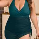 B2prity Women's Plus Size One Piece Swimdress Swimsuit Tummy Control Slimming Swim Dress Mesh Drawstring Skirted Bathing Suit (Blue, XXXL)