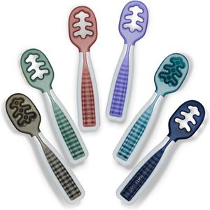 NumNum Baby Spoons Set, Baby Essentials Pre-Spoon GOOtensils for 6+ Months, First Stage Self-Feeding Spoons for Baby Led Weaning (BLW), Silicone Toddler Utensils, BPA-Free, 6 Pack Beach Party