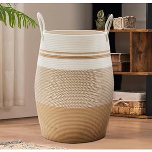 105L Extra Large Woven Laundry Hamper Basket with Heavy Duty Cotton Rope Handles for Clothes and Toys in Bedroom, Nursery Room, Bathroom