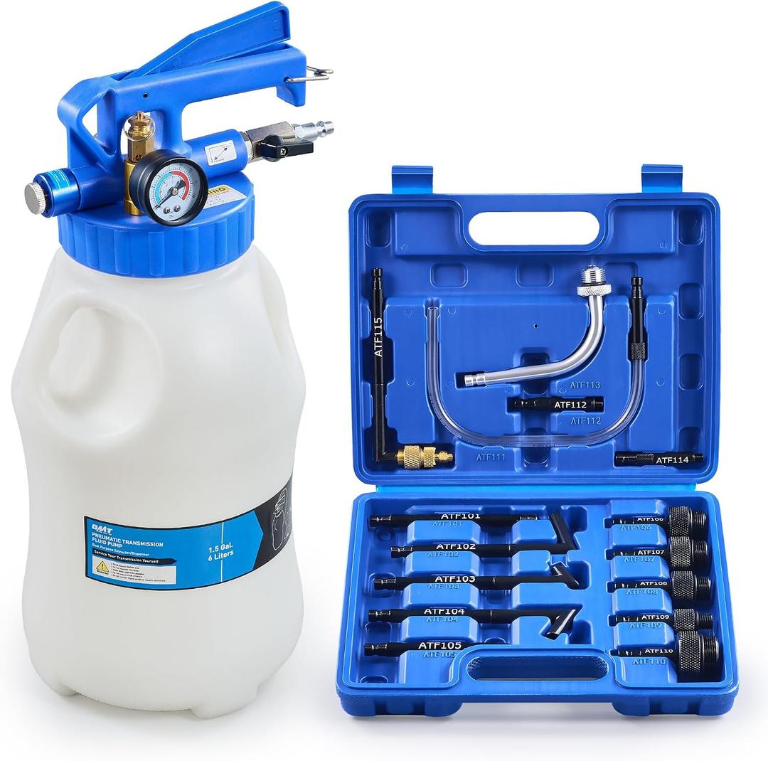 Orion Motor Tech Oil Extractor Pump and Dispenser Tool Kit, 6L Pneumatic Transmission Fluid Bleeder Set, 1.6 gal 2 Way Vacuum Fluid Evacuator and Filler Oil Change Kit 15 ATF Refill Adapters 3 Hoses