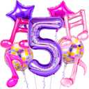 2 x 9Pcs Kpop Birthday Decorations - Kpop Music Balloons Hot Pink Music Note Balloons - 40 Inch Purple Number 5 Balloon for Disco Party Decor - K pop Music Themed Birthday Party Decorations