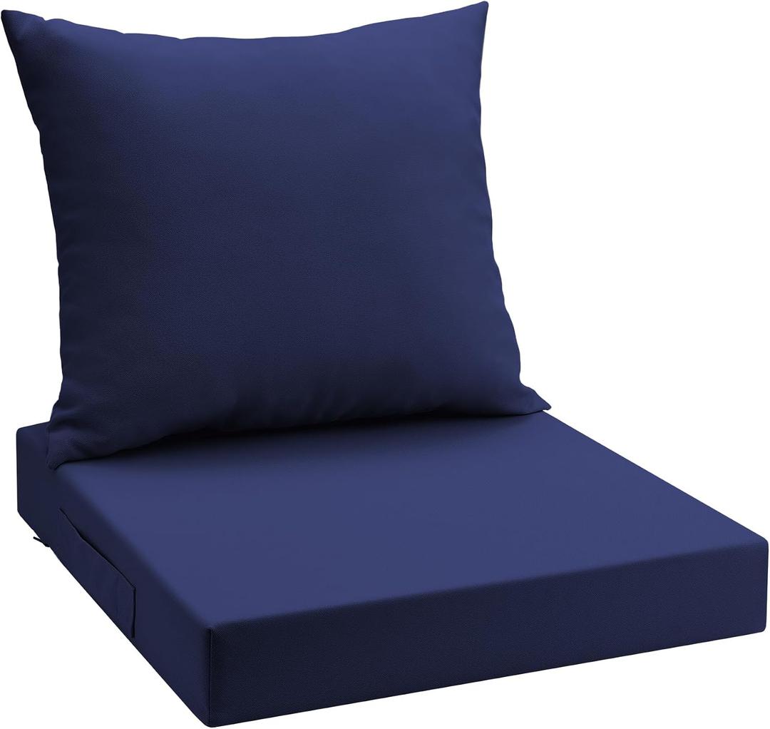 UNIKOME Outdoor Seat Cushions 22 X 22 Inch - Water-Resistant & Fade Resistant, Removable Cover Patio Furniture Cushions for Chair, Sofa, Couch, Wicker, Navy