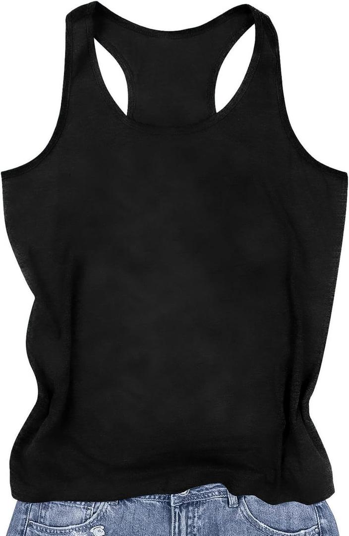 Racerback Tank Tops for Women Summer Sleeveless Round Neck Casual Graphic Tunic Shirts, Solid Black, 3XL
