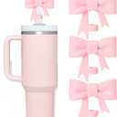 2 x Bow Straw Covers Cap Toppers Compatible with Stanley Tumbler Cups, Cute Pink 10mm Reusable Silicone Straws Topper for 40oz Tumbler with Handle, Stanleys Cup Accessories,3Pcs (A09-3Pack)