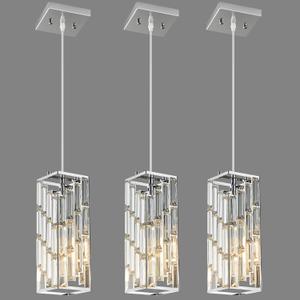 Chrome Pendant Lighting Modern Pendant Light, Mini Crystal Chandeliers,Adjustable Pendant Light Fixture for Kitchen Island Dinning Room Bedroom (3 Pack)