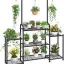 Simple Trending Plant Stand Indoor Outdoor, Metal 3 Tier Tall Hanging Plant Shelf for Multiple Flower Planter Large Heavy Duty Ladder Plant Holder for Garden, Black