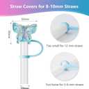 8Pcs B Butterfly Glitter Cap Straw Cover Cap for Stanley Cup 40oz/30oz Accessories, 10mm Reusable Cute Drinking Straw Topper Accessories, Portable Protector Plugs Decorations Gifts for Party Favors