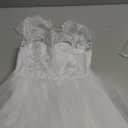 Lace Applique Flower Girl Dress for Wedding Sleeveless Tulle Bow Knot V-Back Long Satin Crew Neck Puffy Ball Gowns Size 7