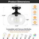 Modern Semi Flush Mount Ceiling Light, 11.8" Black Ceiling Light Fixture with Clear Glass Shade, Industrial Farmhouse Ceiling Lamp for Entryway, Hallway, Kitchen, 1-Light E26 Base