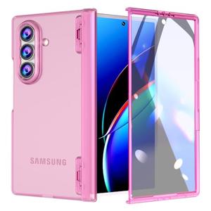 FABSPARK Case for Samsung Galaxy Z Fold 7 Built-in Screen Protector,Hinge Protection,Crystal Clear Transparent Anti-Yellow Slim Fit Acrylic Hard PC for Samsung Z Fold 7 Case, Clear Pink