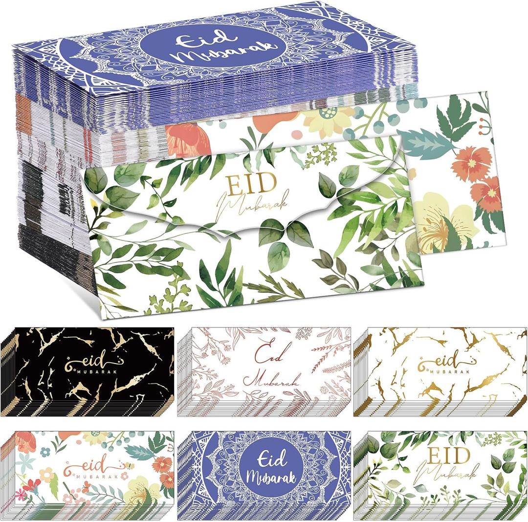 150 Pcs Eid Mubarak Envelopes Gift 6.5 x 3 Inch Eid Mubarak Cash Envelopes Ramadan Money Holder for Cash Muslim Ramadans Card Money Holder for Eids Al Fitr Holiday Celebration Party Decor