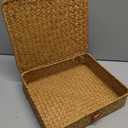 Seagrass Storage Basket Box with Lid Rectangular Woven Shelf Baskets Bins for Organize Snack Toys Set of 2 Natural Decorative(Large+Small)