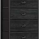 Furnulem Black Dresser with 5 Drawers, Vertical Storage Tower Fabric Dresser for Bedroom, Hallway, Entryway, Nursery, Closet Organizer, Nightstand Bedside Table Furniture, Sturdy Steel Frame, Wood Top, 11.5"D x16.1"W x 43.3"H