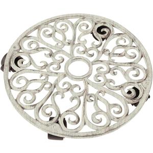 Comfy Hour 12" Cast Iron Heavy Duty Super Strong Industrial Strength Wheel Plant Stand Trolley, White