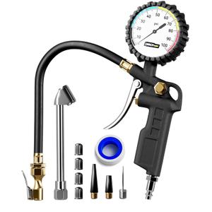 Tire Inflator with Pressure Gauge  Large Glow Dial, Swivel Air Chuck with Gauge and Air Compressor Accessories  100 PSI