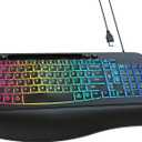 VEILZOR Wired Ergonomic Keyboard, 7Color Backlit USB Computer Keyboard with Wrist Rest, Wave Keys, Phone Holder, Lighted Keyboard Compatible with PC, Laptop, Windows, and Mac