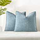 JUSPURBET Light Blue Chenille Throw Pillow Covers 22x22 inch Set of 2 Decorative Soft Textured Cushion Cases for Living Room Sofa Couch Bed Solid Home Decor Broadside Pillowcases