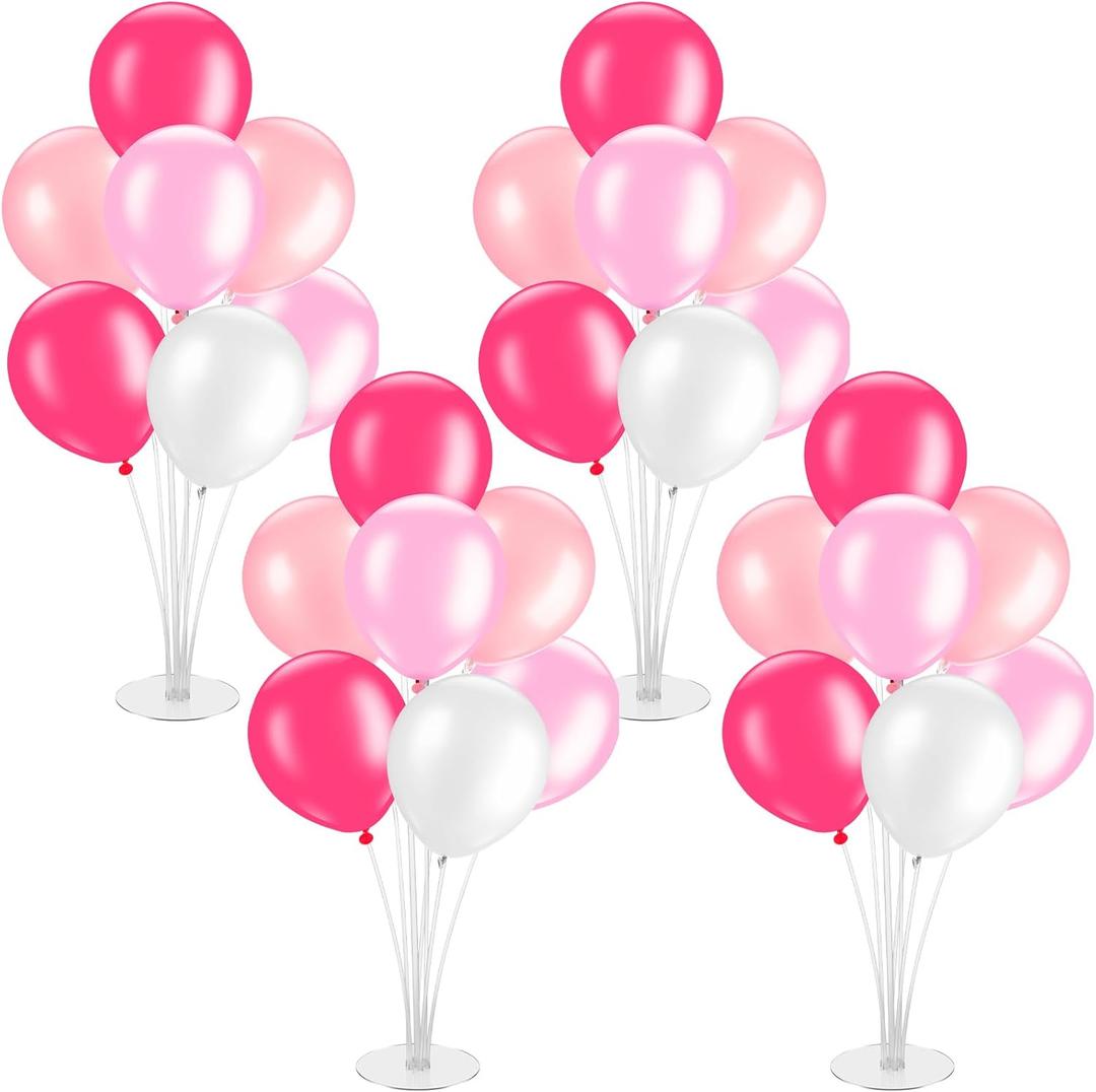 Gejoy 4 Set Pink Balloon Stand Kits for Table Centerpieces Latex Table Balloon Sticks Holder for Baby Shower Birthday Wedding Anniversary Festival Party Decorations