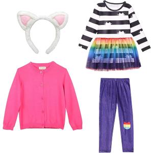 DAISYDUDS Cuties Toy House Rainbow Tutu Dress leggings Coat Costume with Cat Headband Halloween Christmas Outfits For 3-12T (110cm/3-4T)