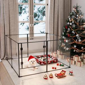 Acrylic Dog playpen Indoor: Clear Puppy Pen for Small Medium Dogs Cats with Metal Frame - 8panels 30inch Tall Transparent pet Fence with Door for Rabbits Guinea Pig