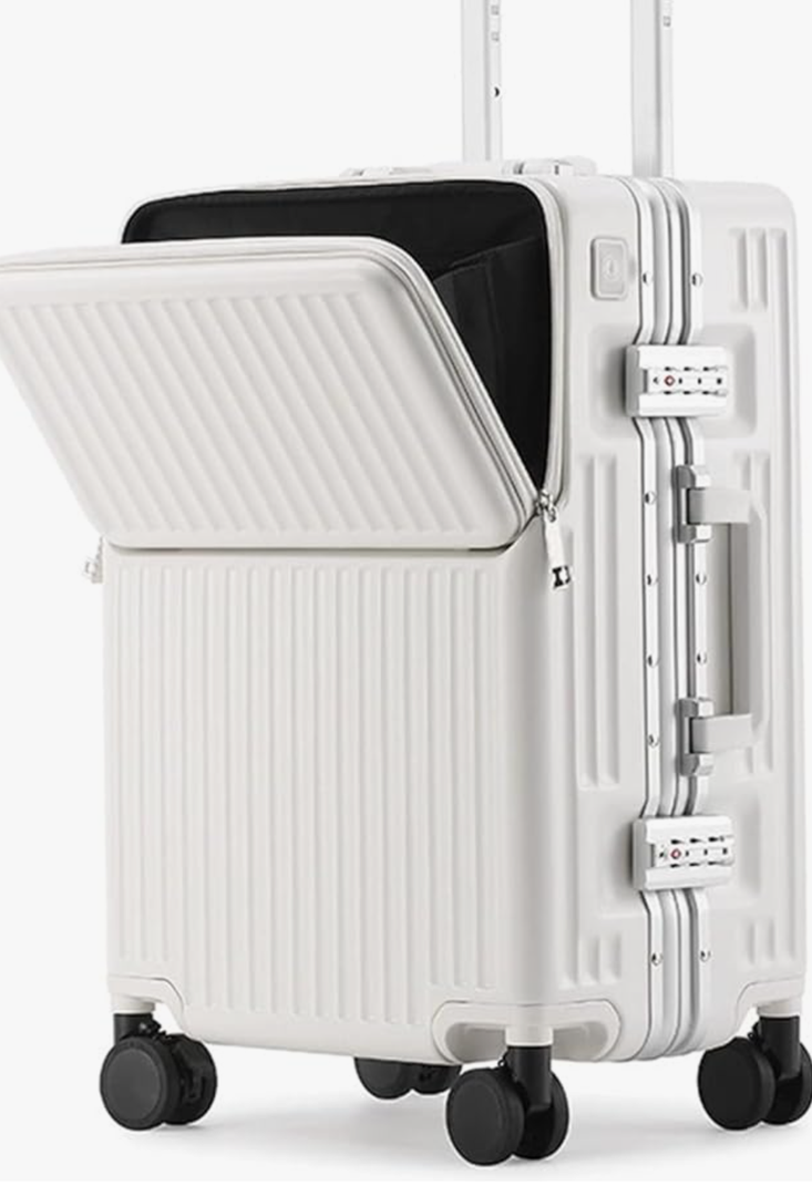 ZMY Carry on Luggage with Charging Port, Lightweight Hardside Suitcase with TSA Lock and Spinner Wheels (White, 20 inches)