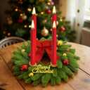 2 x Candlestick Wreath, Christmas Advent Center Decoration, 20 inch Candlestick Green Wreath Decoration, Suitable for Indoor Home and Church Dining Tables