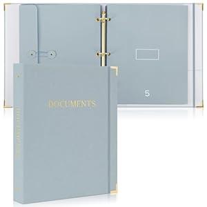 Sturdy Document Organizer Set with Folders - Beautiful Linen 3-Ring Binder Safely Stores All Important Documents & Files in One Place - Easy to Use Expanding Storage Incl. Envelopes, Pockets & Labels (Dusty Blue)