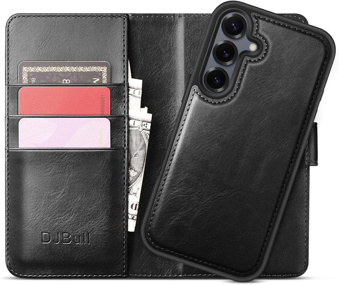DJBull 2-in-1 Detachable Wallet Case for Samsung Galaxy S25 RFID Blocking Flip Folio with Card Holder | PU Leather Shockproof Protective Cover Women Men for Samsung S25 Phone Case Black