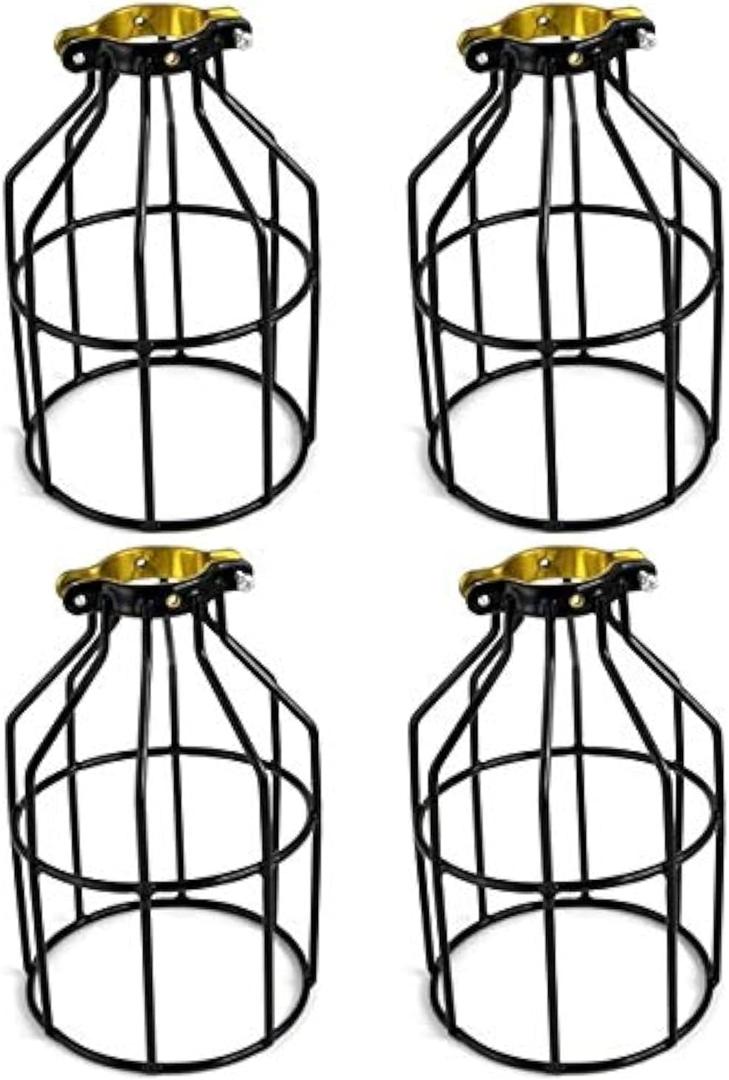 4-Pieces Industrial Vintage Style Metal Lamp Guard Cage for Pendant String Lights and Vintage Lamp Holders Black (4)