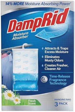 DampRid Fresh Scent Hanging Moisture Absorber, 1 Pound (Pack of 3) - Eliminates Musty Odors for Fresher, Cleaner Air, Ideal for Closet, 14% More Moisture Absorbing Power*- Blue 3 Pack