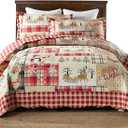 MarCielo 3 Piece Christmas Quilt Set, Rustic Lodge Deer Quilt Bedspread Throw Blanket Lightweight Bedspread Coverlet Comforter Set (Hello Winter, King)